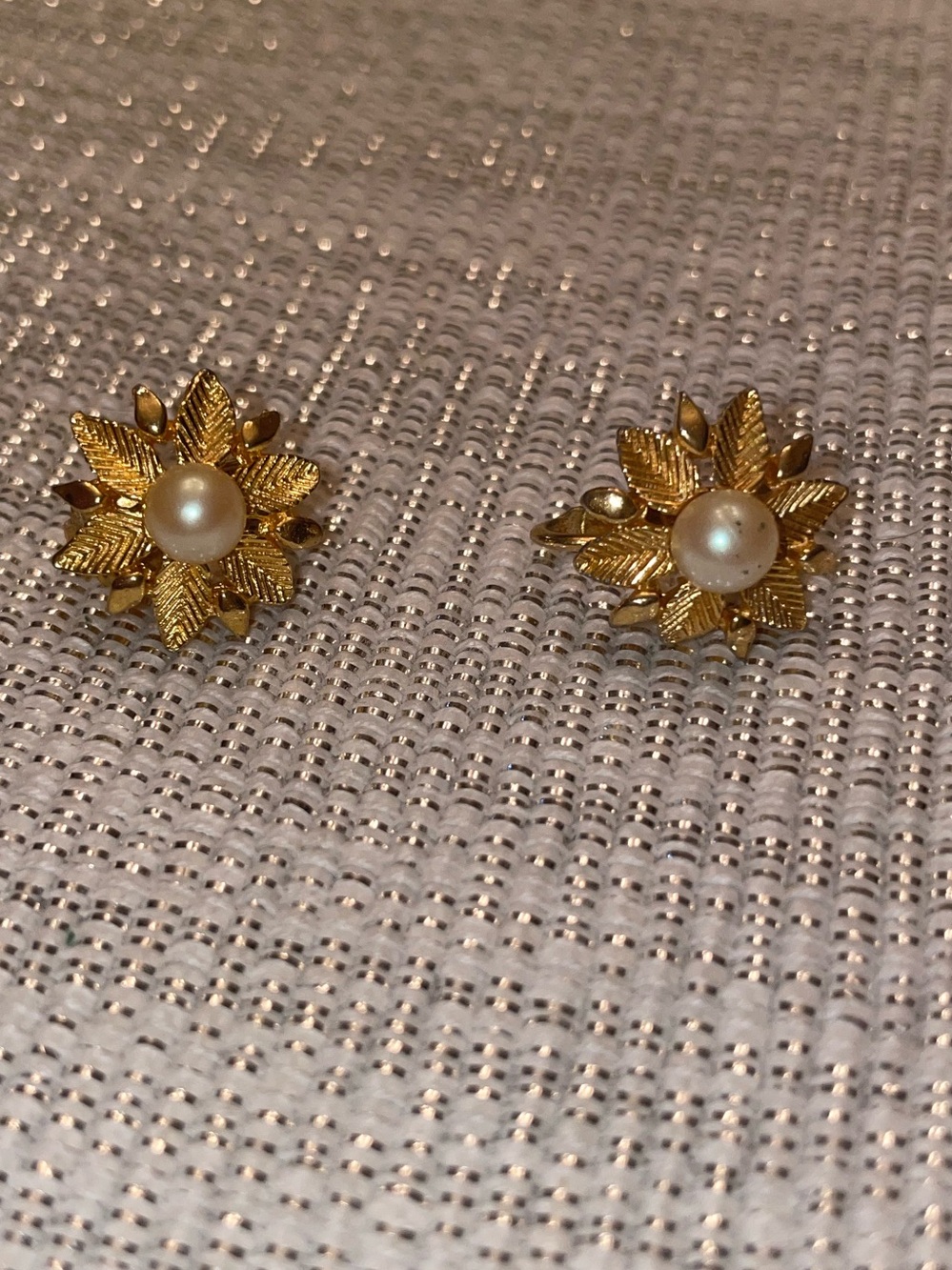 Vintage gold and pearl clip on earrings